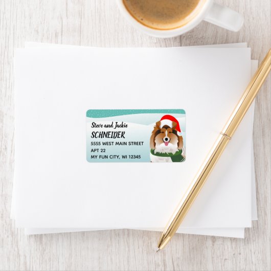 Sheltie Santa Hat Holiday Adres Etiket (Insitu)