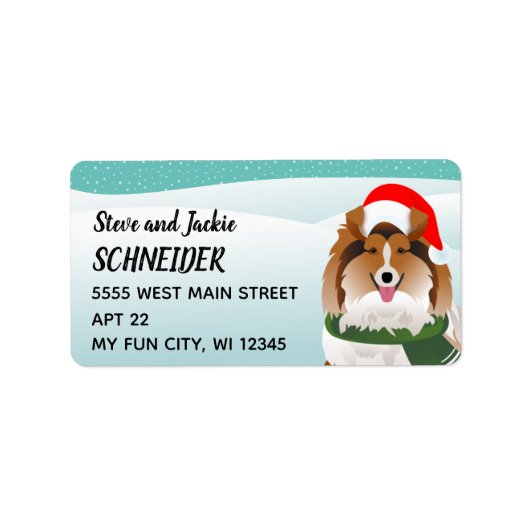 Sheltie Santa Hat Holiday Adres Etiket (Voorkant)