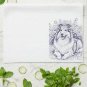 Sheltie-schets met rozenstruik theedoek (Gevouwen)