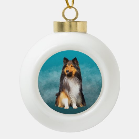 Sheltie Shetland Sheepdog Art Portret Keramische Bal Ornament (Voorkant)
