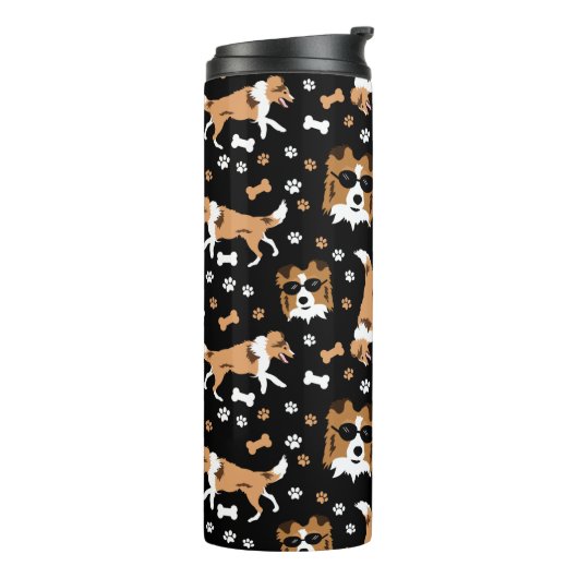Sheltie Shetland Sheepdog Collie Pattern Pawprint Thermosbeker (Gedraaid links)