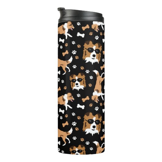 Sheltie Shetland Sheepdog Collie Pattern Pawprint Thermosbeker (Geroteerd rechts)