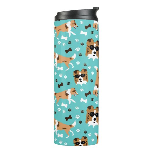 Sheltie Shetland Sheepdog Collie Pattern Pawprint Thermosbeker (Gedraaid links)