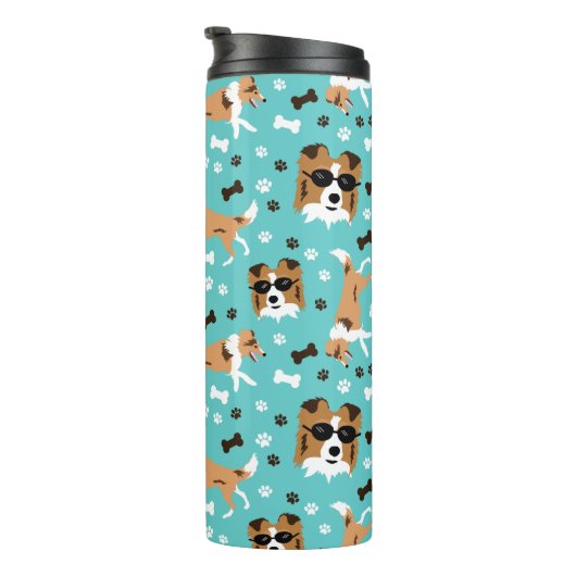 Sheltie Shetland Sheepdog Collie Pattern Pawprint Thermosbeker (Geroteerd rechts)