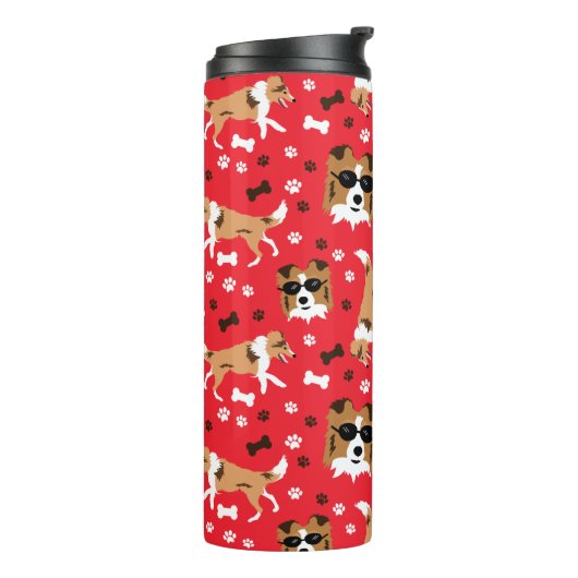 Sheltie Shetland Sheepdog Collie Pattern Pawprint Thermosbeker (Gedraaid links)