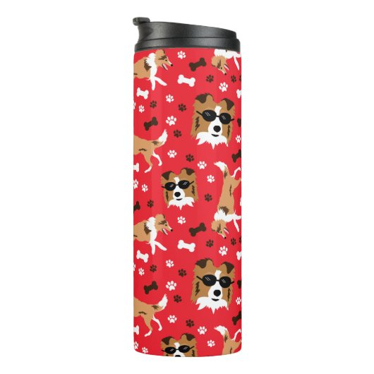 Sheltie Shetland Sheepdog Collie Pattern Pawprint Thermosbeker (Geroteerd rechts)