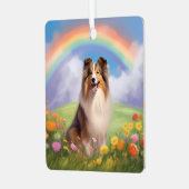 Sheltie Shetland Sheepdog Custom Hondennaam Rainbo Metalen Ornament (Voorkant links)