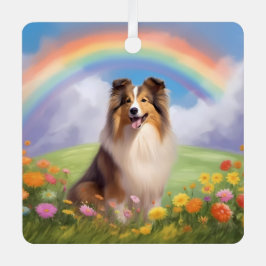Sheltie Shetland Sheepdog Custom Hondennaam Rainbo Metalen Ornament