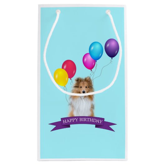 Sheltie Shetland Sheepdog Happy Birthday Gift Bag Klein Cadeauzakje (Achterkant)