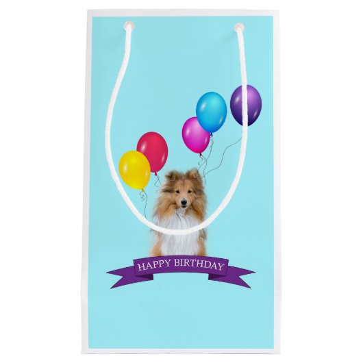 Sheltie Shetland Sheepdog Happy Birthday Gift Bag Klein Cadeauzakje (Voorkant)