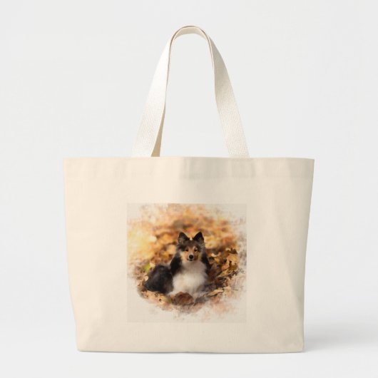 Sheltie Shetland Sheepdog kunstschilderij Grote Tote Bag (Voorkant)