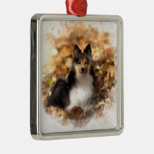 Sheltie Shetland Sheepdog kunstschilderij Metalen Ornament (Rechts)