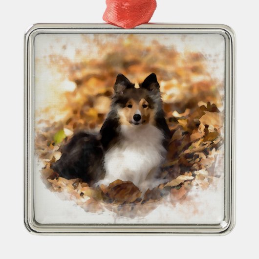 Sheltie Shetland Sheepdog kunstschilderij Metalen Ornament (Voorkant)