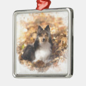 Sheltie Shetland Sheepdog kunstschilderij Metalen Ornament (Links)
