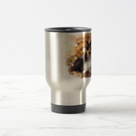 Sheltie Shetland Sheepdog kunstschilderij Reisbeker (Center)