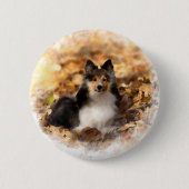 Sheltie Shetland Sheepdog kunstschilderij Ronde Button 5,7 Cm (Voorkant)