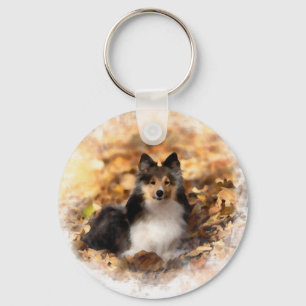 Sheltie Shetland Sheepdog kunstschilderij Sleutelhanger