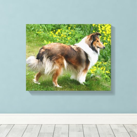 Sheltie Shetland Sheepdog Schilderij Canvas Afdruk (Insitu (Houten vloer))