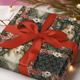 Sheltie Shetland Sheepdog Victoriaanse bloemmotiev Cadeaupapier