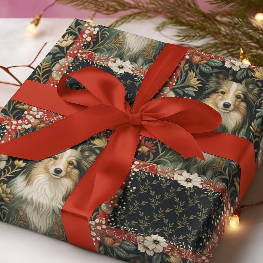 Sheltie Shetland Sheepdog Victorian Floral Cadeaupapier