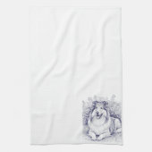 Sheltie Sketch with Rose Bush Theedoek (Verticaal)