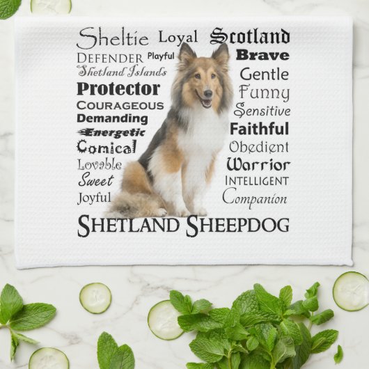 Sheltie Traits keukenhanddoek (Gevouwen)