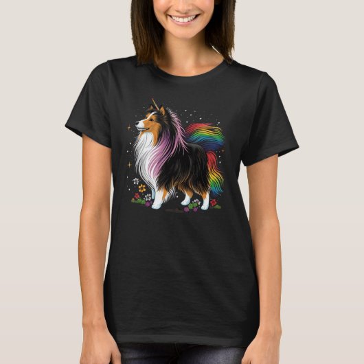 Sheltie Unicorn on Rainbow Unicorn Shetland Sheepd T-shirt (Voorkant)