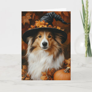 Sheltie Witch Halloween Feestdagen Kaart