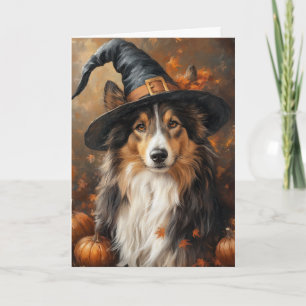 Sheltie Witch Halloween Feestdagen Kaart