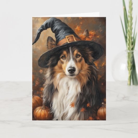 Sheltie Witch Halloween Feestdagen Kaart (Voorkant)