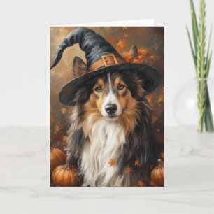 Sheltie Witch Halloween Feestdagen Kaart