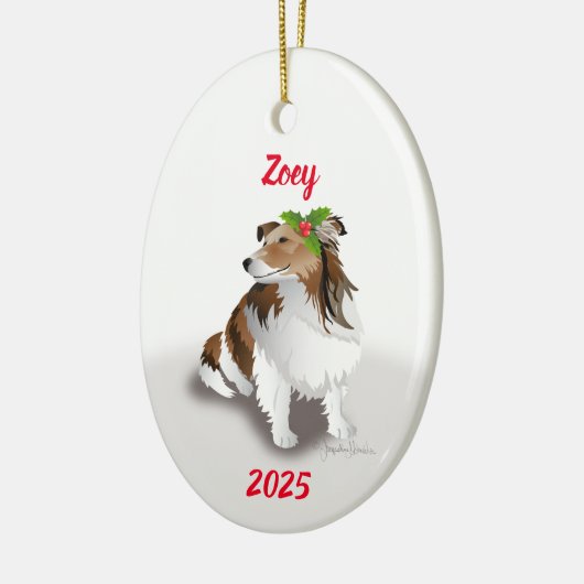 Sheltie with Holly Ornament (Links)