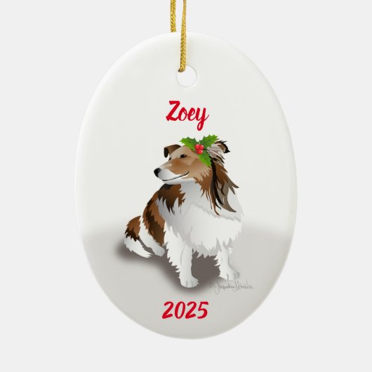Sheltie with Holly Ornament (Achterkant)