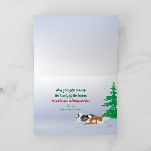 Shelties Pulling Sleigh, Folded Holiday Kerstmis Feestdagen Kaart (Binnen)