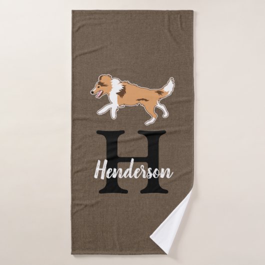 Shelties Shetland Sheepdog Monogram Achternaam Bad Handdoek (Badhanddoek)