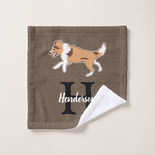 Shelties Shetland Sheepdog Monogram Achternaam Bad Handdoek (Wasdoekje)