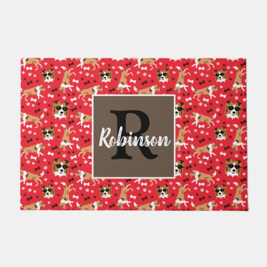 Shelties Shetland Sheepdog Monogram Achternaam Deurmat (Voorkant)