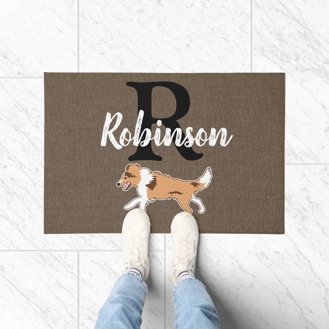 Shelties Shetland Sheepdog Monogram Achternaam Deurmat (Sheltie Shetland Sheepdog Monogram Doormat)