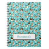 Shelties Shetland Sheepdog Pattern Aqua Notitieboe Notitieboek (Voorkant)