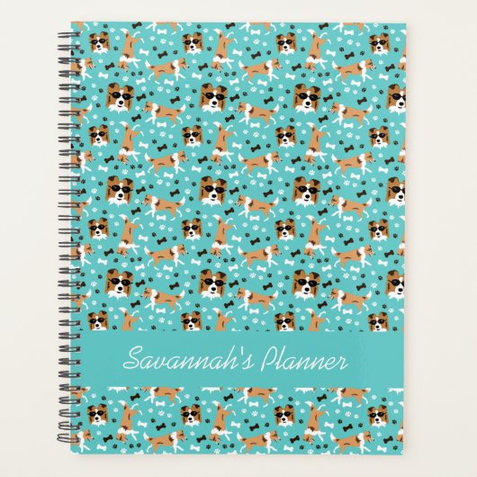 Shelties Shetland Sheepdog Pattern Aqua Planner (Voorkant)
