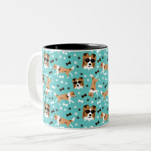 Shelties Shetland Sheepdogs Mini Collie Dog Two-to Tweekleurige Koffiemok (Voorkant links)
