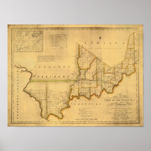 Shelton and Kensett's map of the State of Indiana Poster (Voorkant)