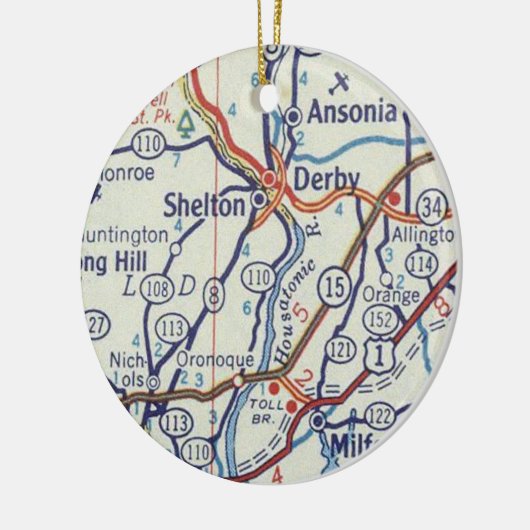 Shelton CT  Map Keramisch Ornament (Links)
