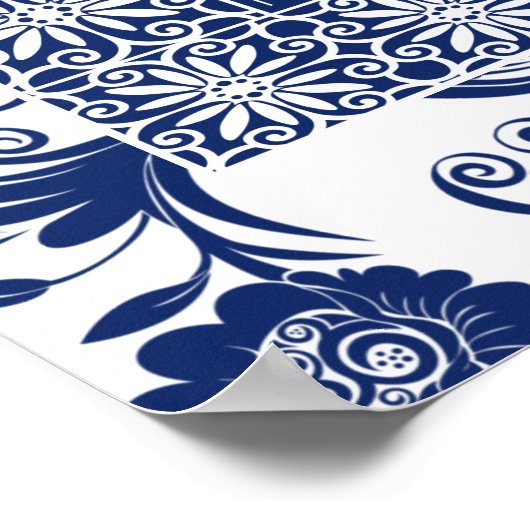 Shema Blue Damask Lace Flourish Tree Plaque Poster (Hoek)