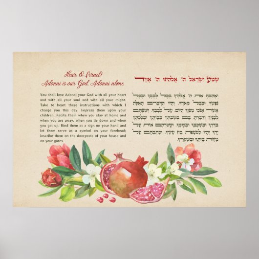 Shema Israel! Hebreeuws en Engels joods gebed Poster (Voorkant)