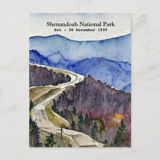 Shenandoah National Park skyline drive waterkleur Briefkaart (Voorkant)