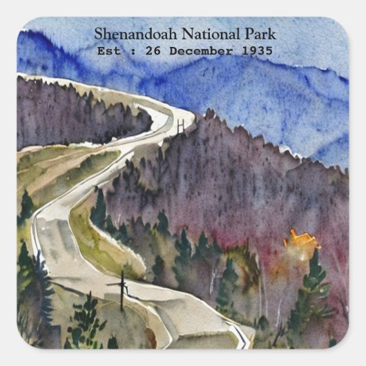 Shenandoah National Park skyline drive waterkleur Vierkante Sticker (Voorkant)