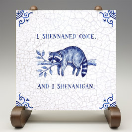 SHENANIGAN Raccoon Fine Delft Blue Dutch Style  Tegeltje