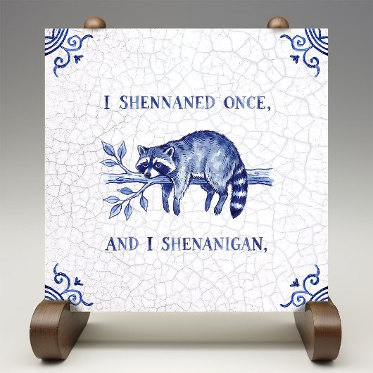 SHENANIGAN Raccoon Fine Delft Blue Dutch Style  Tegeltje