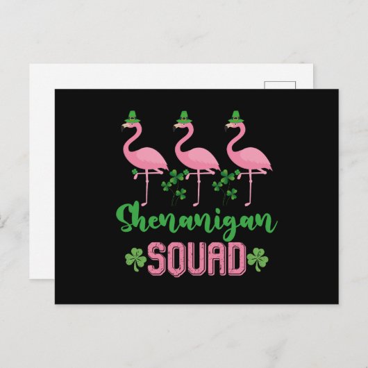 Shenanigan Squad Flamingo Leprechaun St Patrick's Briefkaart (Voorkant / Achterkant)